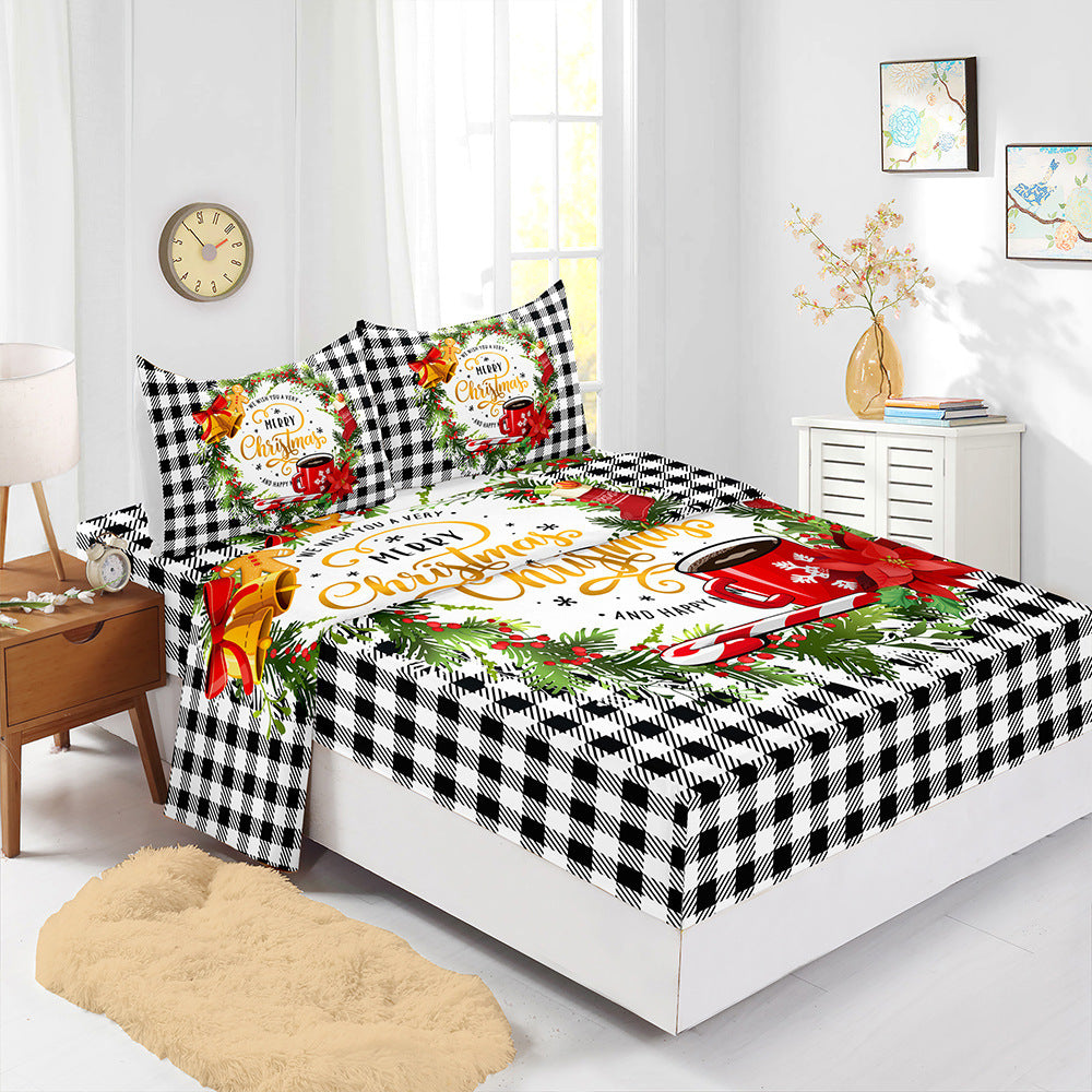 Red Christmas Fitted Sheet Four-piece Suit Printed Mattress Cover