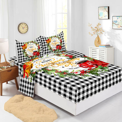 Red Christmas Fitted Sheet Four-piece Suit Printed Mattress Cover