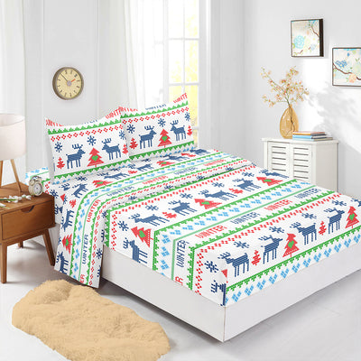 Red Christmas Fitted Sheet Four-piece Suit Printed Mattress Cover
