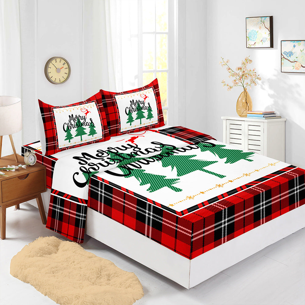 Red Christmas Fitted Sheet Four-piece Suit Printed Mattress Cover