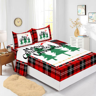 Red Christmas Fitted Sheet Four-piece Suit Printed Mattress Cover