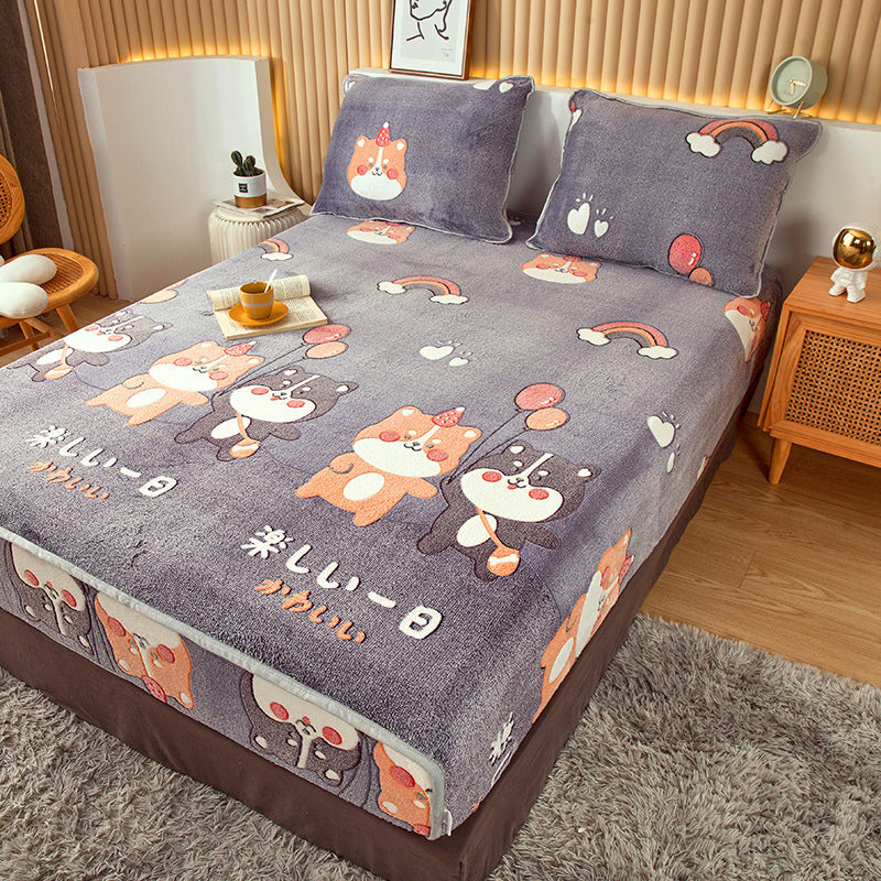 Home Fashion Double Velvet Non-slip Mattress Cover