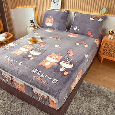 Home Fashion Double Velvet Non-slip Mattress Cover