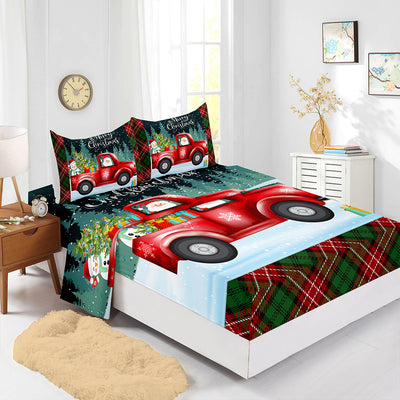 Red Christmas Fitted Sheet Four-piece Suit Printed Mattress Cover