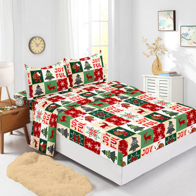 Red Christmas Fitted Sheet Four-piece Suit Printed Mattress Cover
