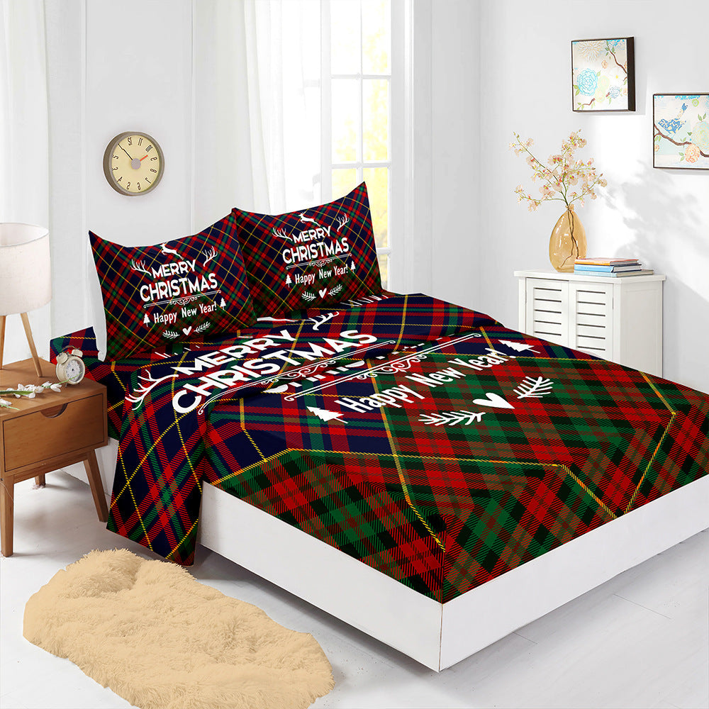 Red Christmas Fitted Sheet Four-piece Suit Printed Mattress Cover