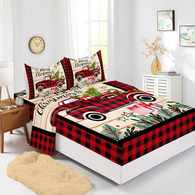 Red Christmas Fitted Sheet Four-piece Suit Printed Mattress Cover