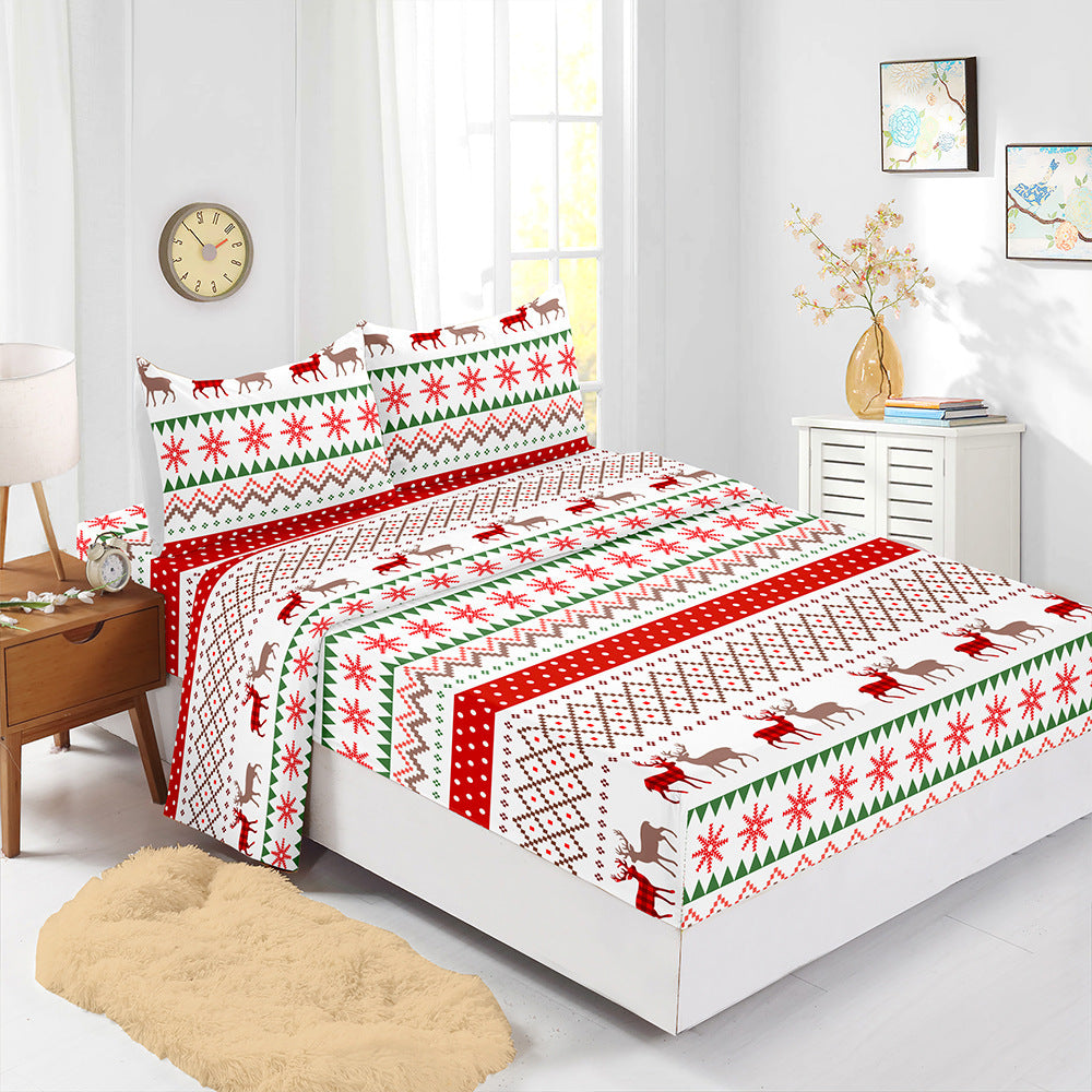 Red Christmas Fitted Sheet Four-piece Suit Printed Mattress Cover