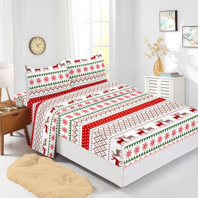 Red Christmas Fitted Sheet Four-piece Suit Printed Mattress Cover