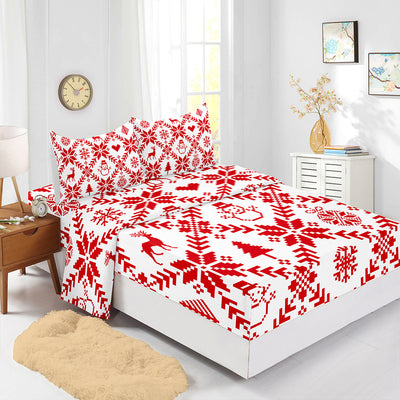 Red Christmas Fitted Sheet Four-piece Suit Printed Mattress Cover