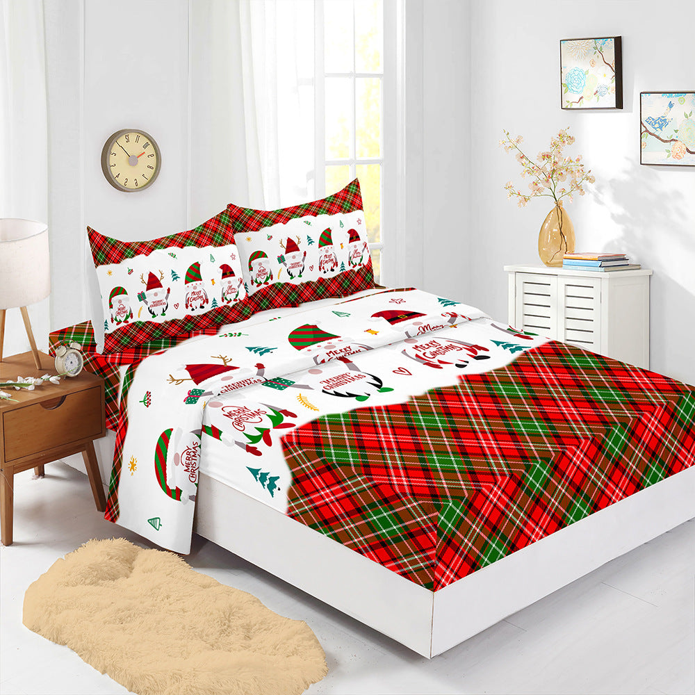 Red Christmas Fitted Sheet Four-piece Suit Printed Mattress Cover