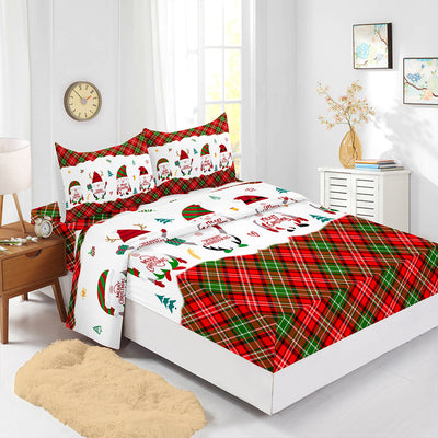 Red Christmas Fitted Sheet Four-piece Suit Printed Mattress Cover