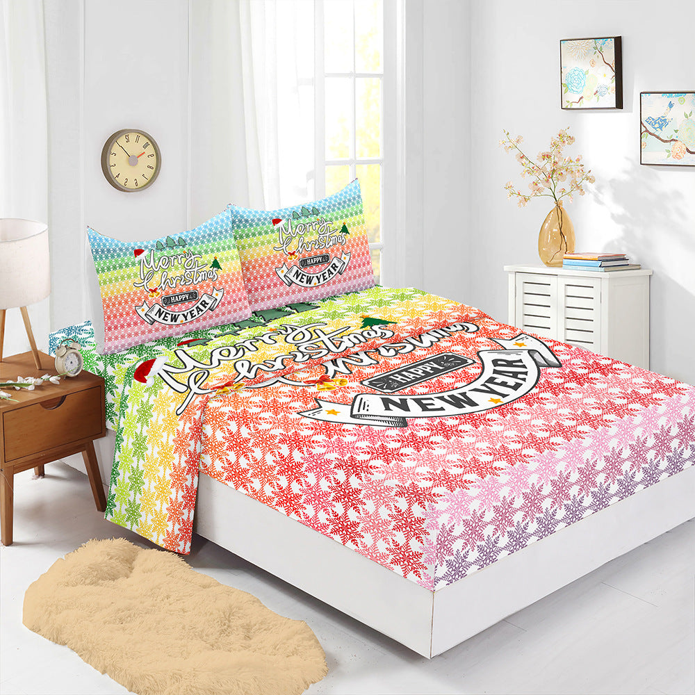 Red Christmas Fitted Sheet Four-piece Suit Printed Mattress Cover