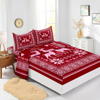 Red Christmas Fitted Sheet Four-piece Suit Printed Mattress Cover