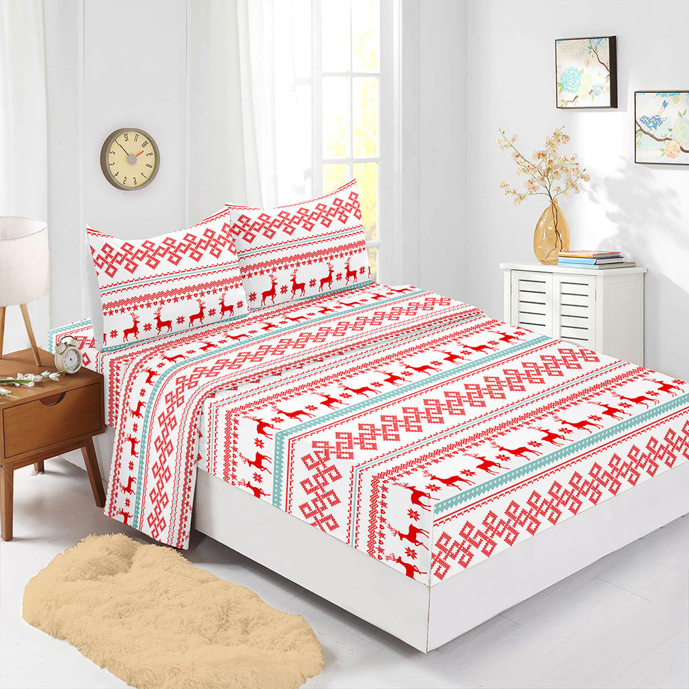 Red Christmas Fitted Sheet Four-piece Suit Printed Mattress Cover