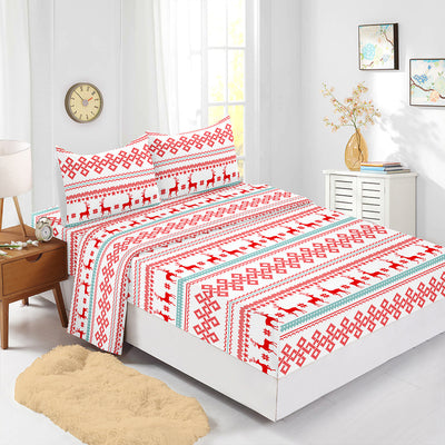Red Christmas Fitted Sheet Four-piece Suit Printed Mattress Cover